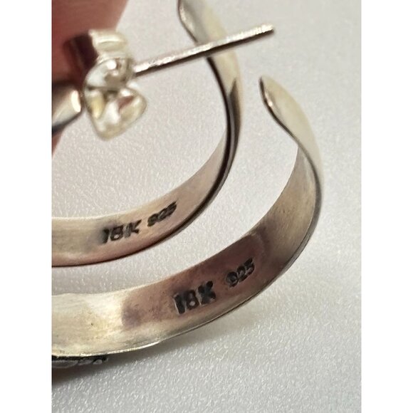 18K Sterling Silver Gold Hoop Earrings Filigree Design - Picture 8 of 10